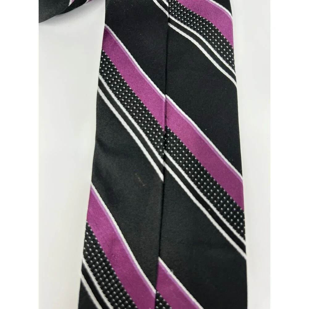 Michael Kors Black‎ Purple Striped 100% Silk Necktie 59.5” X 3.5”